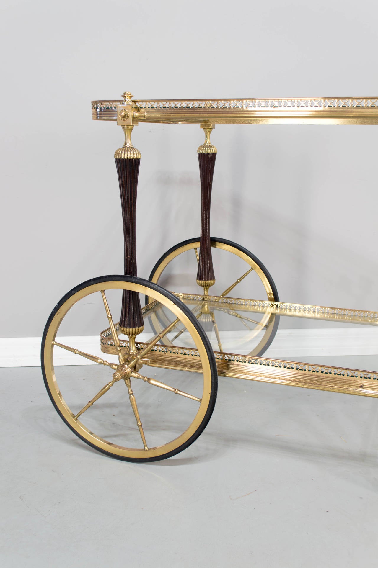 1920s Brass and Mahogany Bar Cart In Good Condition In Winter Park, FL