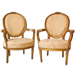 Pair of French Louis XVI Style Fauteuils or Arm Chairs