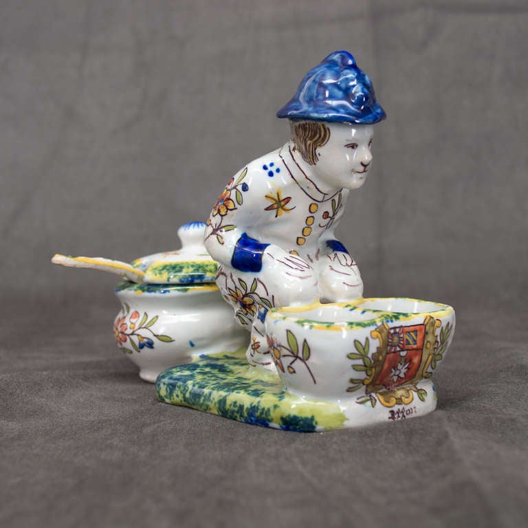 Faience of Desvres, Salt & Pepper & Mustard Figurine