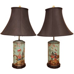 Pair of Chinoiserie Tea Canister Lamps