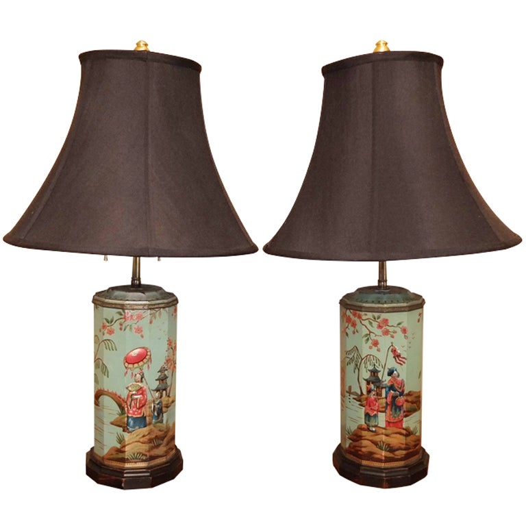 Pair of Chinoiserie Tea Canister Lamps at 1stDibs