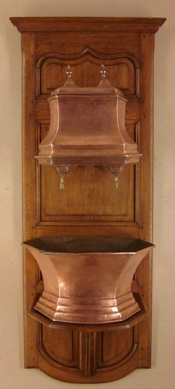 French 18th Copper Lavabo mounted on oak panel In Excellent Condition In Winter Park, FL
