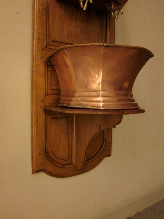 19th Century French 18th Copper Lavabo mounted on oak panel
