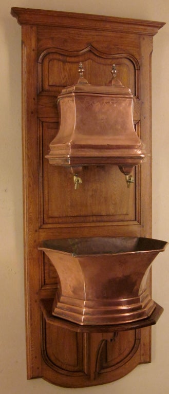French 18th Copper Lavabo mounted on oak panel 1