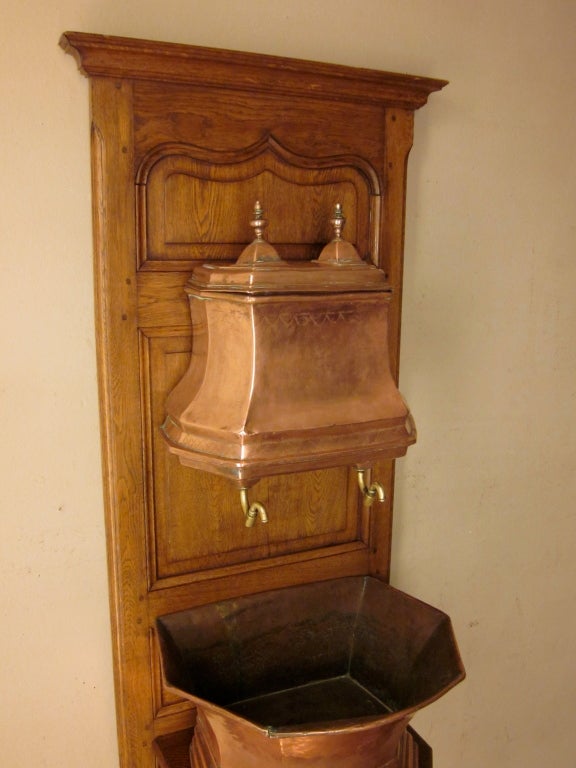 French 18th Copper Lavabo mounted on oak panel 2