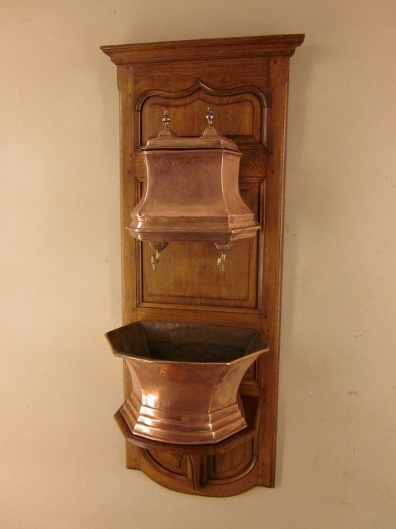French 18th Copper Lavabo mounted on oak panel 3