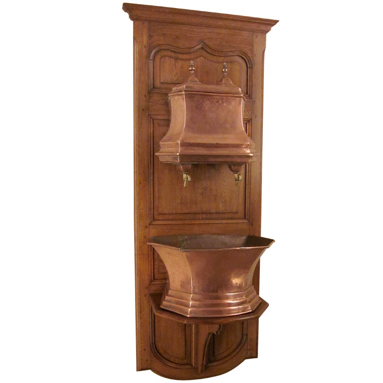 French 18th Copper Lavabo mounted on oak panel
