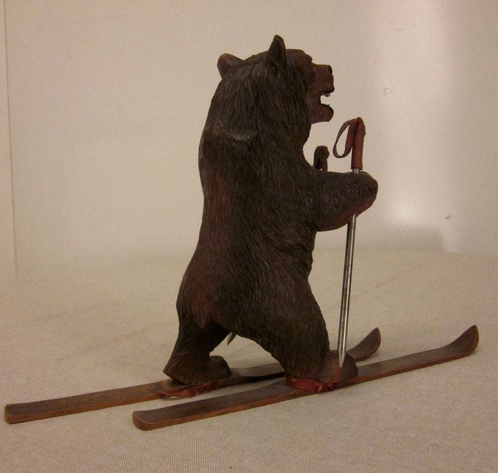 20th Century Black Forest  Carved Bear on Ski