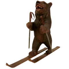 Used Black Forest  Carved Bear on Ski