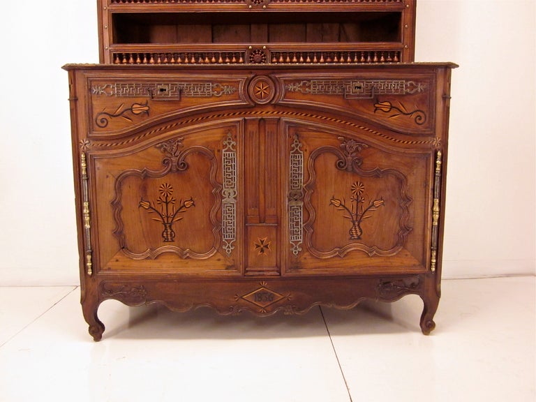 19th c. French Brittany Buffet Vaisellier or Hutch, Dated 1832 1
