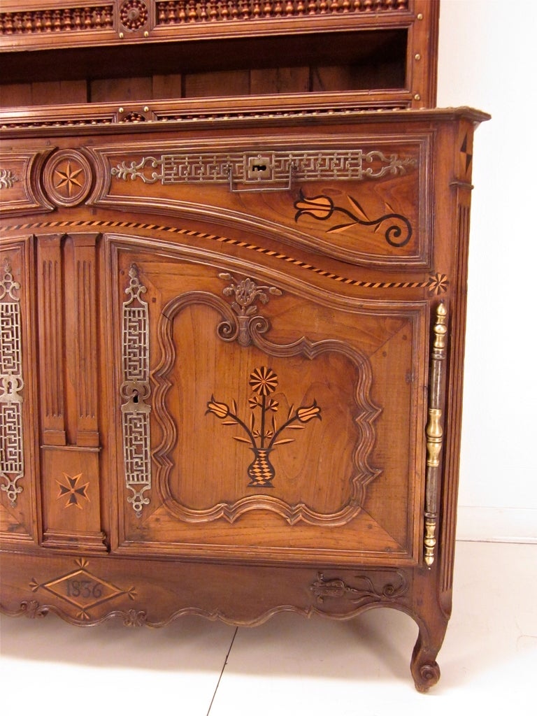 19th c. French Brittany Buffet Vaisellier or Hutch, Dated 1832 2