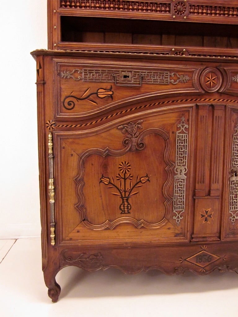 19th c. French Brittany Buffet Vaisellier or Hutch, Dated 1832 3