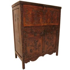 Antique French Provincial Pine Carved Cabinet