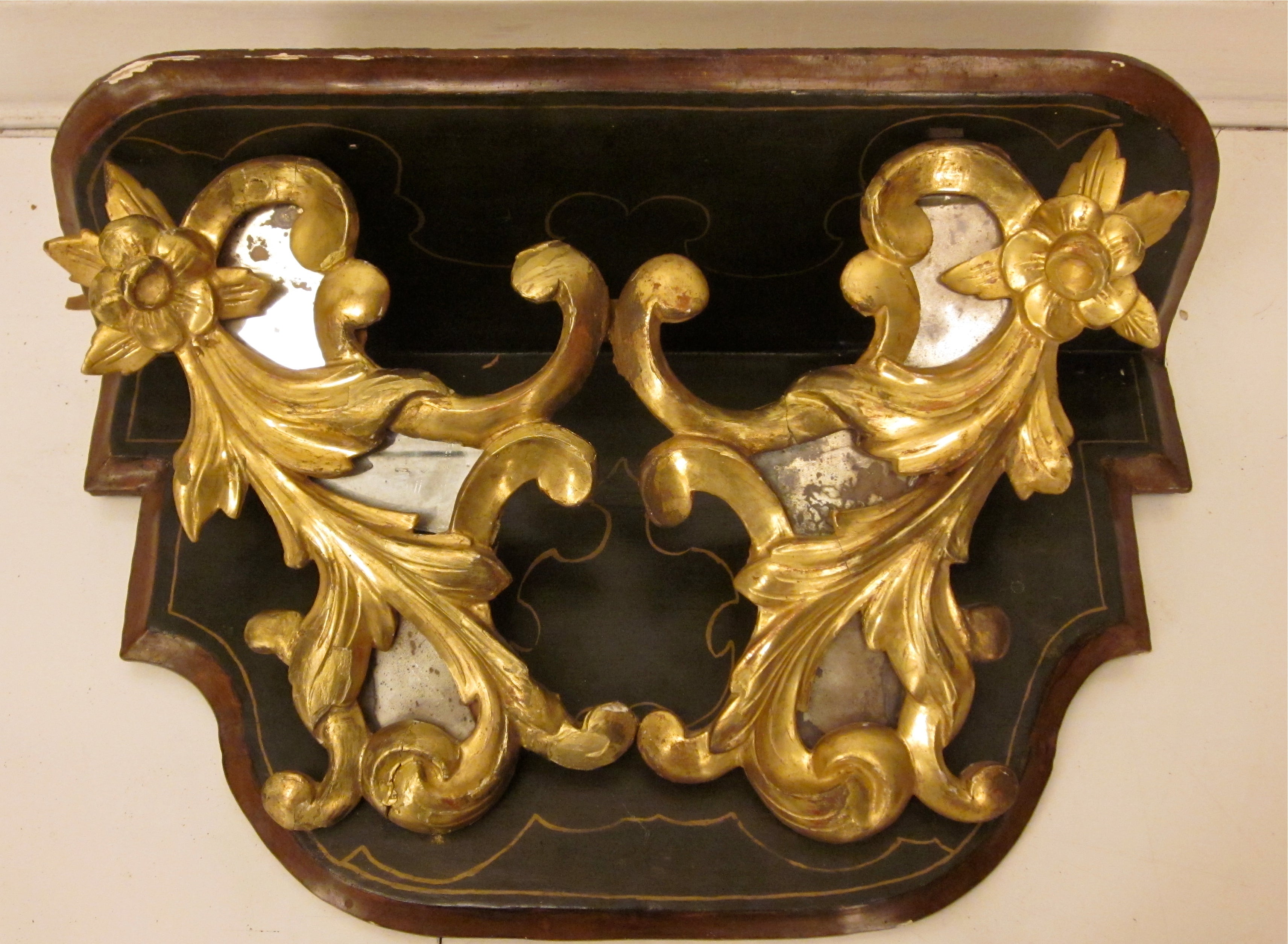 Pair of Italian Partial Gilt and Painted Sconces