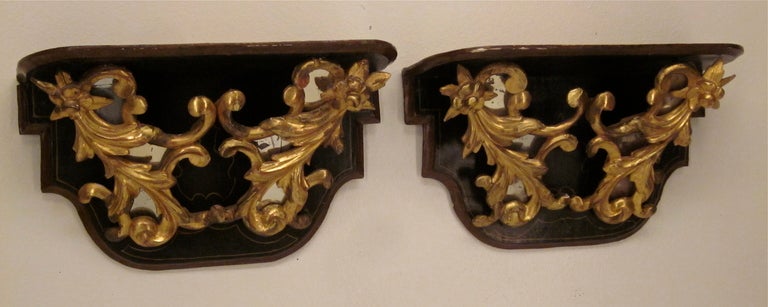 Louis XV Pair of Italian Partial Gilt and Painted Sconces