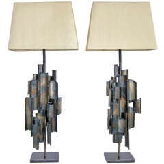 Pair of Fantoni Brutalist Raymor Mid Century Modern Lamps
