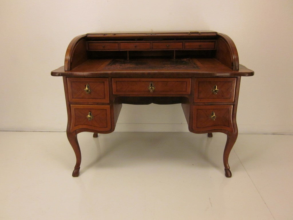 Austrian  Marquetry Tambour Desk or Roller Top Desk