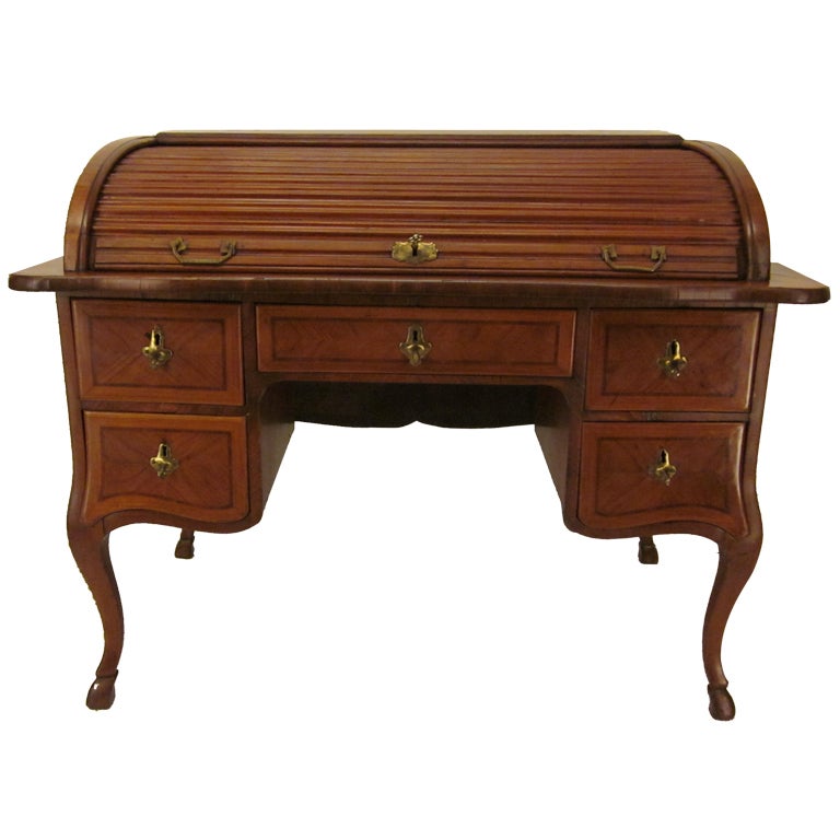 Austrian Marquetry Tambour Desk or Roller Top Desk at 1stDibs