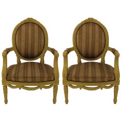 Pair of Louis XVI Style Painted Fauteuils or Arm Chairs