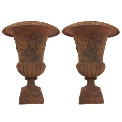 Pair of French Cast Iron Urns