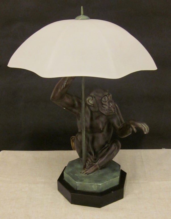 French Cast Bronze of Monkey Lamp by Max Le Verrier 