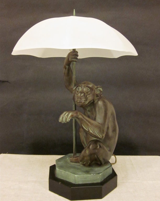 Cast Bronze of Monkey Lamp by Max Le Verrier 