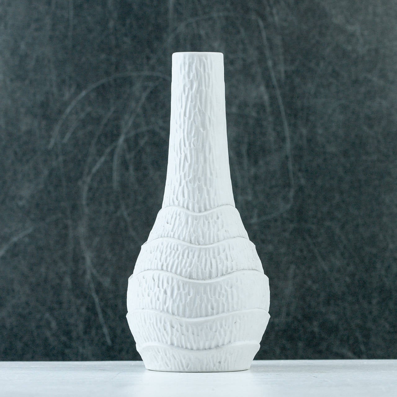 wonderful pure white bisque porcelain, organic op-art Vase by German manufacturer Schumann/Arzberg Bavaria, Model No. 1116/18, signed