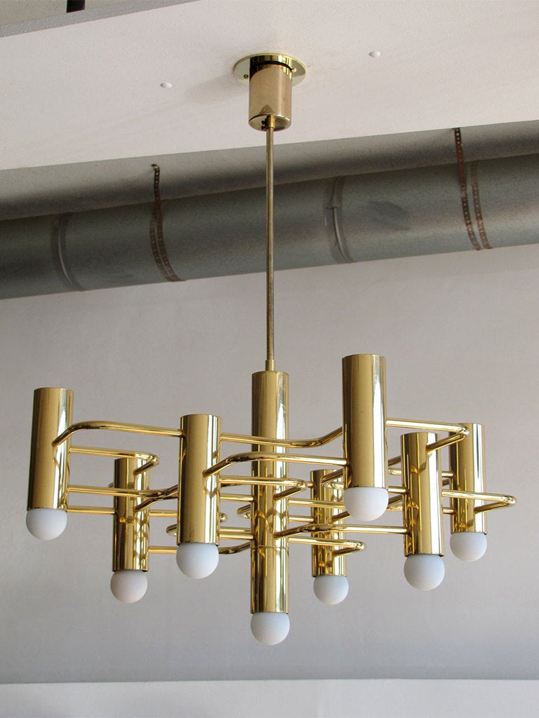 stunning 9 light brass chandelier by Boulanger