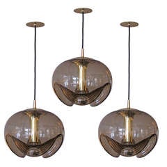 Set of Three Smoked Glass Hanging Lights