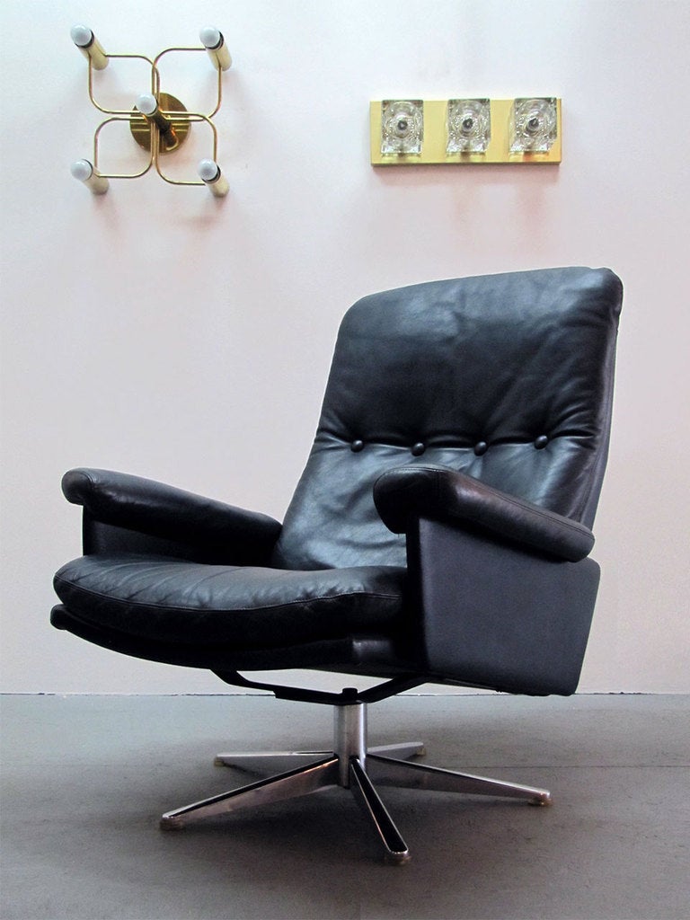 Stainless Steel Pair of De Sede Leather Lounge Chairs