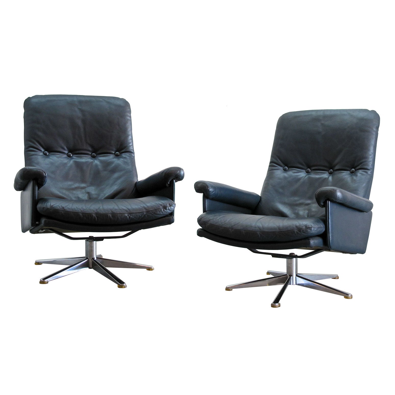 Pair of De Sede Leather Lounge Chairs