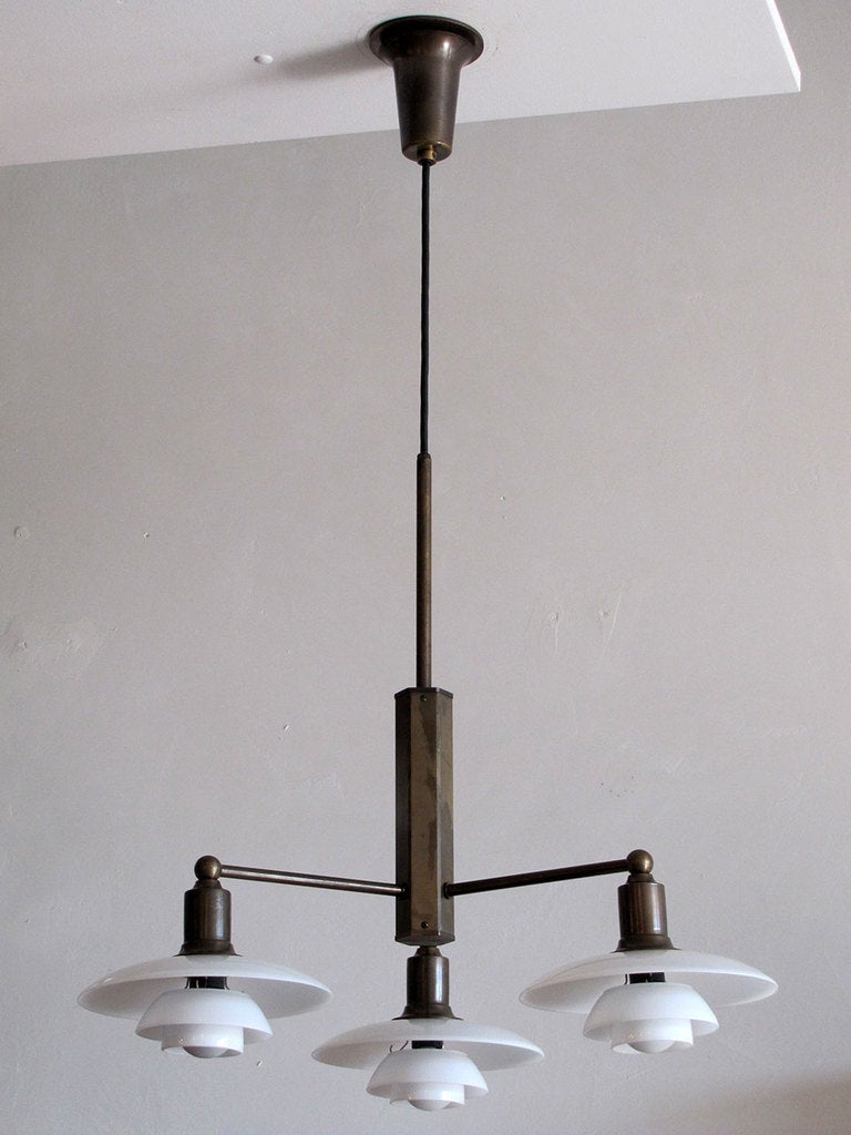Poul Henningsen Three-Arm Brass Chandelier