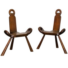 Antique Pair of Swedish Three-legged Chairs