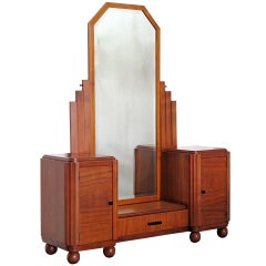 Vintage Teak Vanity With Full Size Mirror