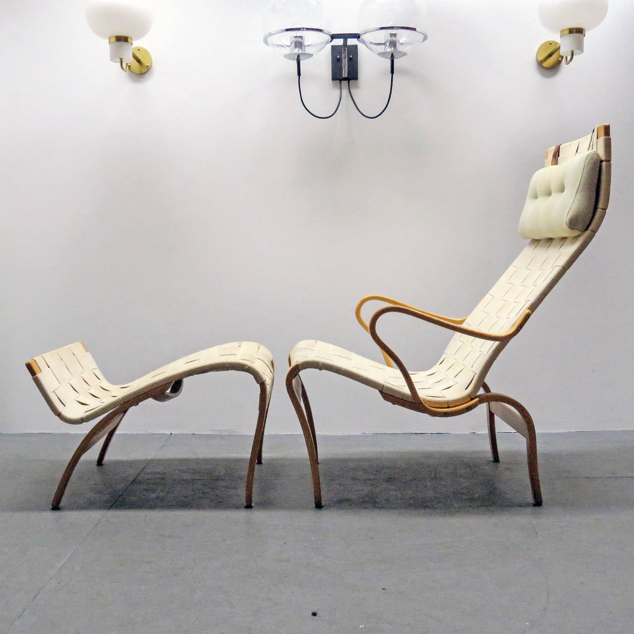 Molded Two Miranda Lounge Chairs and Ottoman by Bruno Mathsson