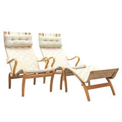 Two Miranda Lounge Chairs and Ottoman by Bruno Mathsson