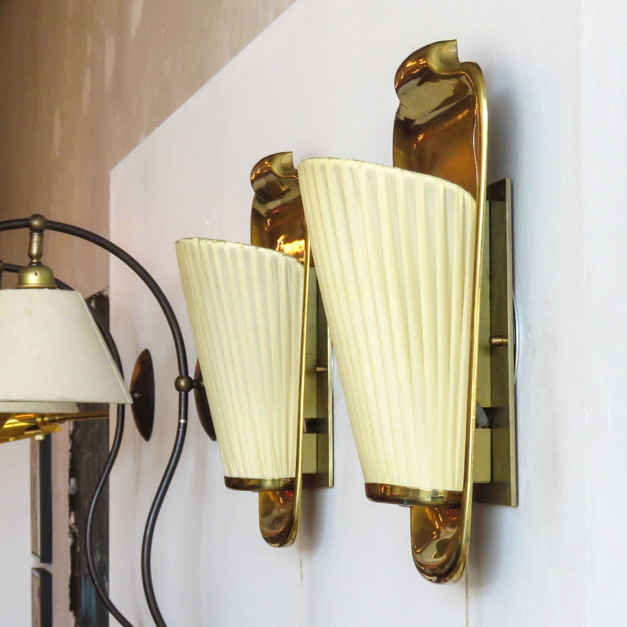 Brass Pair of 1950s German Wall Lights