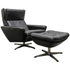 Georg Thams Leather Lounge Chair with Ottoman
