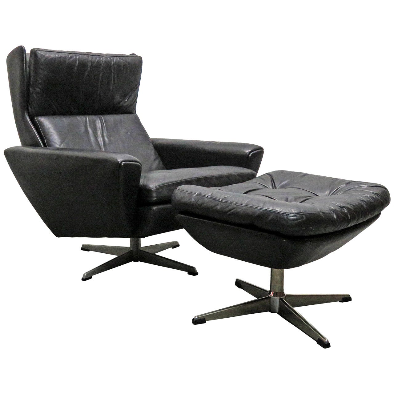 Georg Thams Leather Lounge Chair with Ottoman