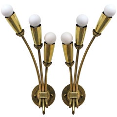 Pair of German Triple Arm Wall Lights 7