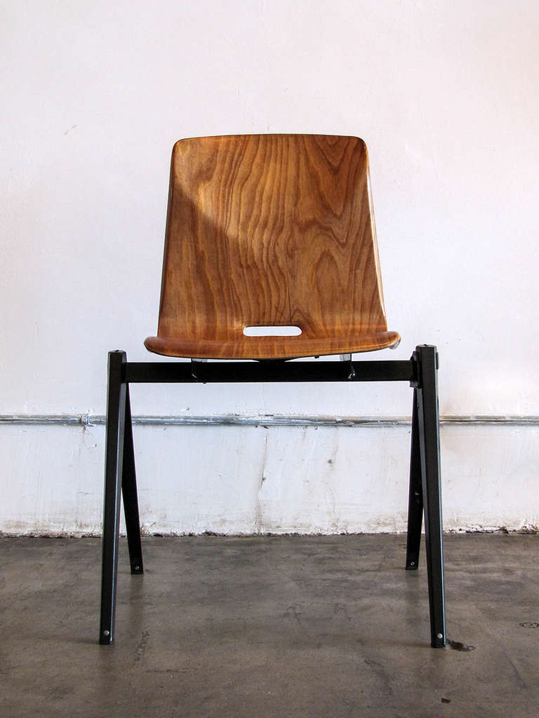 elegant blonde wood colored bent pagwood industrial chairs designed by Friso Kramer for Galvanitas, priced as set of six, individually @ 950.00