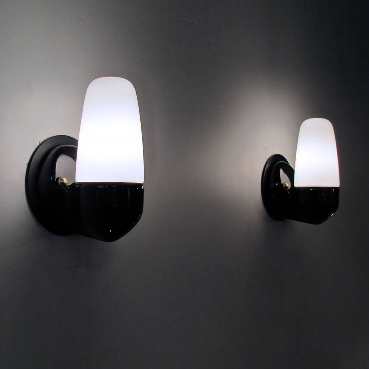 Opaline Glass Pair of Black Wilhelm Wagenfeld Wall Lights