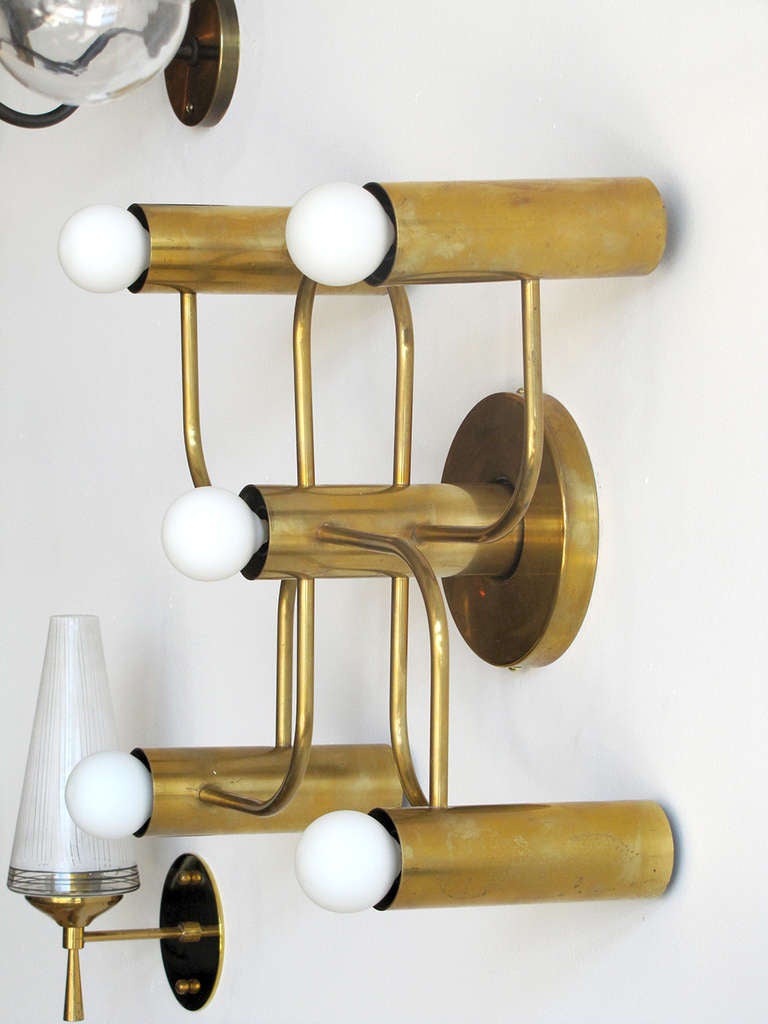 Brass Five Light Wall Lamps by Leola In Excellent Condition In Los Angeles, CA