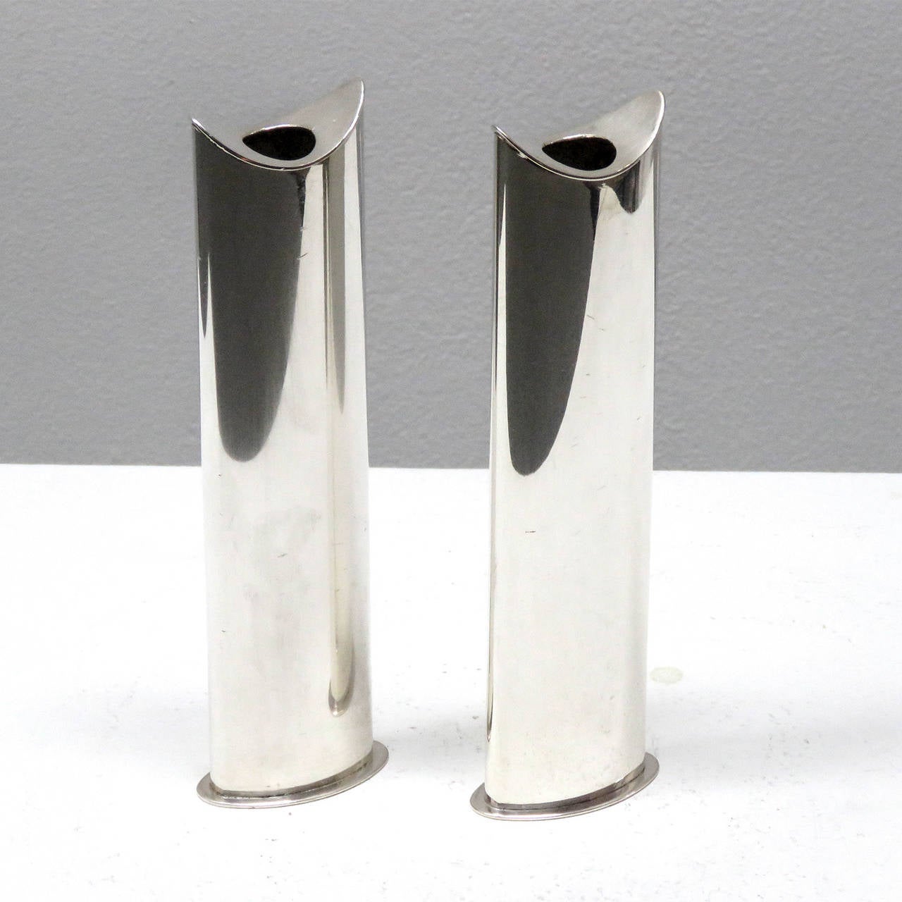 stunning silver plated Giselle bud vases/candle holders by Lino Sabattini, marked 