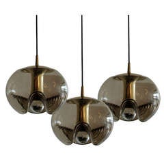 Set of Three Smoked Glass Hanging Lights