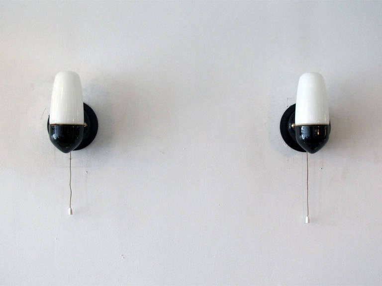 Pair of Black Wilhelm Wagenfeld Wall Lights In Excellent Condition In Los Angeles, CA