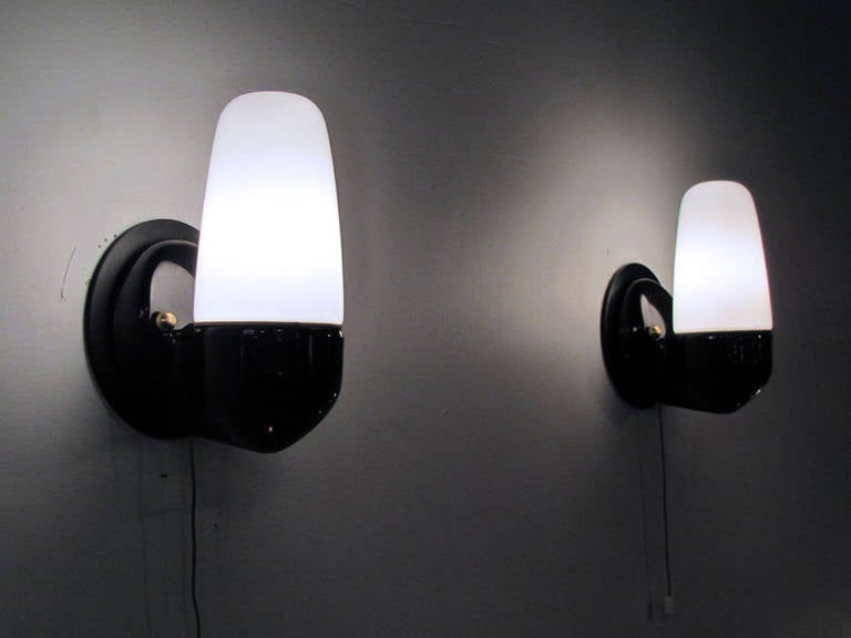 Porcelain Pair of Black Wilhelm Wagenfeld Wall Lights