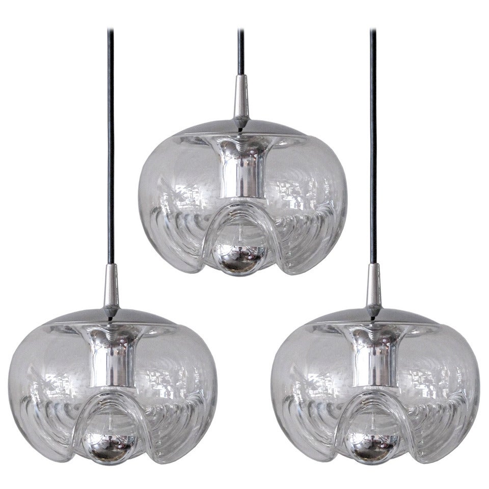 Set of Three Clear Glass Hanging Lights
