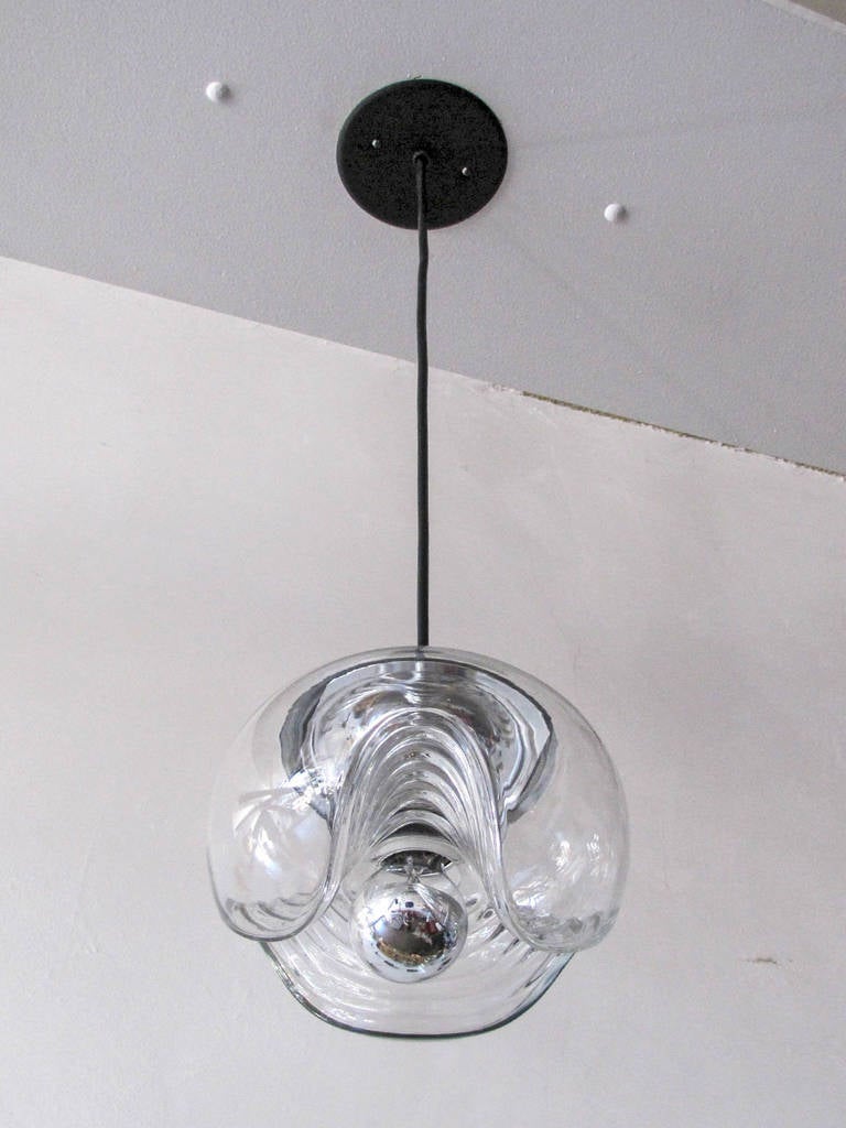 German Set of Three Clear Glass Hanging Lights
