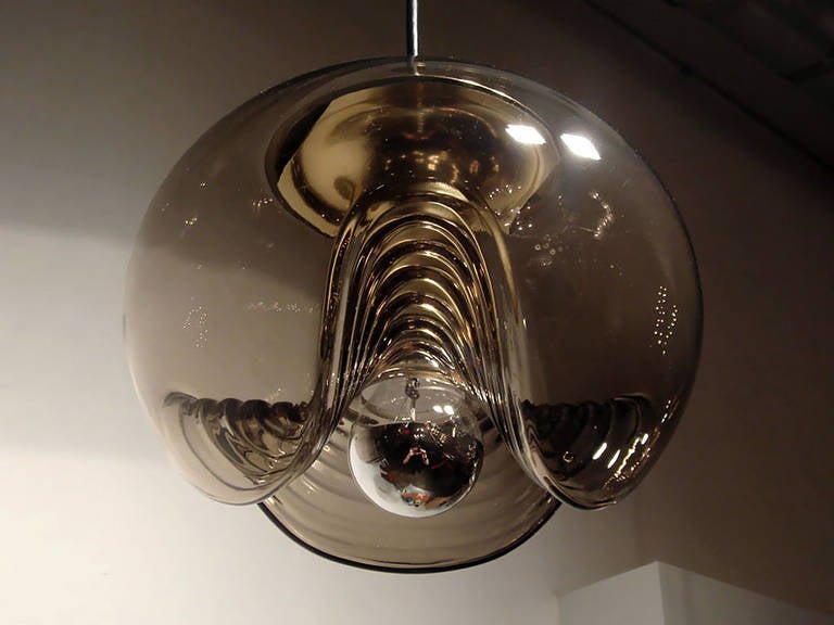 German Set of Three Smoked Glass Hanging Lights